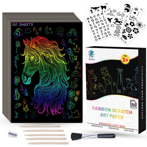 Hycozy Scratch Art for Kids 62 Pcs, Rainbow Scratch Cards,