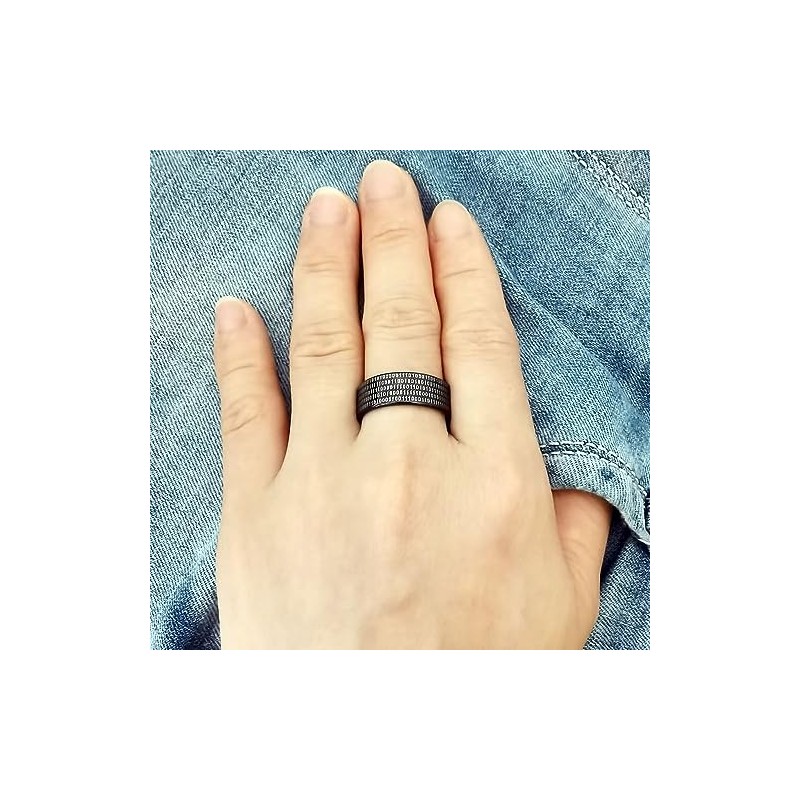 AJZYX 8mm Stainless Steel Binary Code Ring Anniversary Promise Wedding