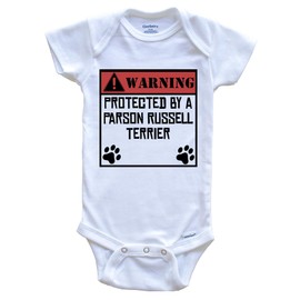 Warning Protected by A Parson Russell Terrier Funny One Piece Baby Bodysuit, 3-6 Months White