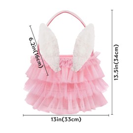 Bunny Chorus Tutu Easter Basket, Pink Ruffled Shining Tulle with Fluffy Bunny Ears, Easter Theme Party Favors Stuffers Gifts for Girls, Easter Egg Hanting Decorations Party Supplies