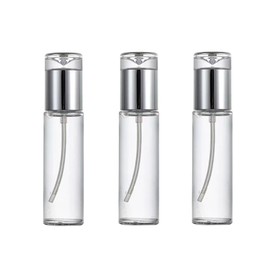 3Pcs 50ml/1.7oz Empty Refillable Clear Glass Lotion Pump Bottles with Silver Press Head Cosmetic Pump Dispenser Sample Vials Travel Size Makeup Container for Essence Toner