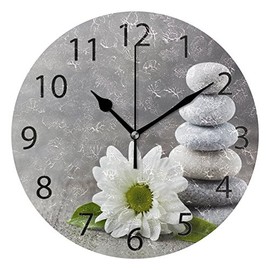 ALAZA Hipster Zen Stone and Flower Round Acrylic Wall Clock, Silent Non Ticking Oil Painting Home Office School Decorative Clock Art