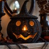 Black Handwoven Seagrass Pumpkin Jack-O-Lantern for Spooky Halloween Candy Storage,