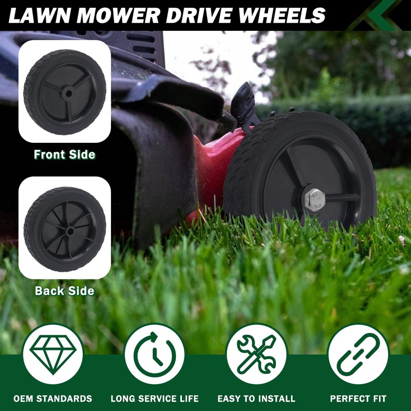 CheeMuii 7 Inch Lawn Mower Wheels 2 Pcs 7" Black