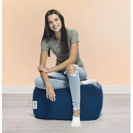 Yogibo Square Ottoman Pouf Small Bench Seat Foot Stool for Bean Bag, Chair, Couch Foot-Rest, Soft Fabric Washable Cover, Blue