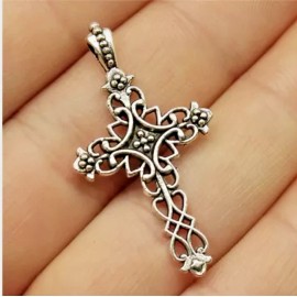 Fashion Jewelry CROSS CELTIC IRISH Pendant 26" Plated 925 Sterling Silver ITALIAN FIGARO Chain