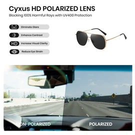 Cyxus Teardrop Sunglasses, Men's, Women's, Polarized Lenses, UV400 Protection, Suit for Driving, Fishing, Golf, Mountain Climbing, Baseball, Skiing, Traveling, etc, 07 black lens/gold frame