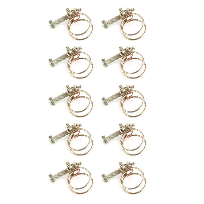 Akozon 10pcs Adjustable Double Wire Hose Clips, Stainless Steel Water