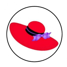 48 RED HAT Purple Dress Envelope Seals Labels STICKERS 1.2" Round #CCD06