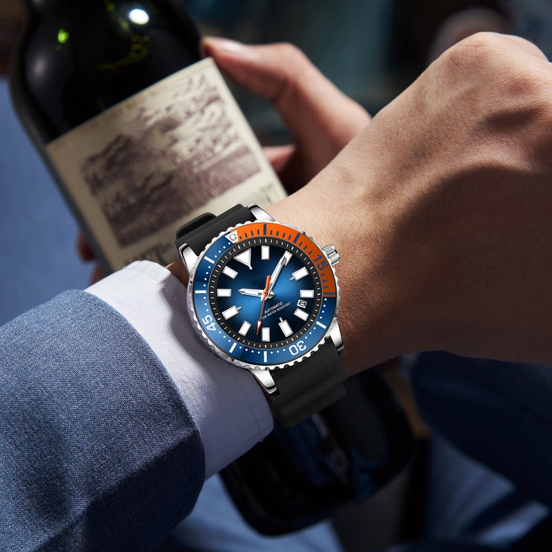 Men Chronograph Watch Rotatable Bezel Self Winding Automatic Movement Waterproof
