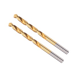 CoCud Twist Drill Bits, 5.7mm Drilling Diameter, Titanium Coated High Speed Steel 6542 Straight Round Shank - (Applications: for Stainless Steel Alloy Metal), 2-Pieces