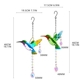 Hummingbird Suncatchers with Crystals, Stained Glass Window Decoration, Rainbow Maker, Crystal Prism, Suncatcher, for Indoor Outdoor Home, Garden, Party Decoration, Pack of 2