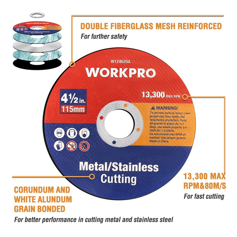 WORKPRO 20-Pack Cut-Off Wheels, 4-1/2 x 7/8-inch Metal&Stainless Steel Cutting