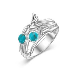Reaii Hummingbird Rings 925 Sterling Silver Turquoise Ring Genuine Turquoise Jewelry Vintage Turquoise Hummingbird Ring for Women Size 7