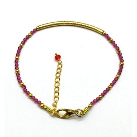 7 inch adjustable pink garnet quartz 2-3 mm rondelle shape faceted cut gold plated link chain clasp bracelet for unisex women teen girls, handmade in India Discount_573