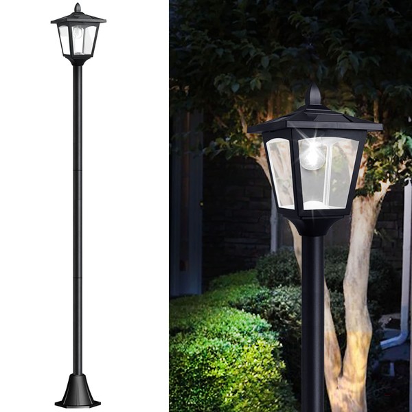 67" Solar Lamp Post Lights Outdoor 50 Lumens, Solar Powered Vintage Street Lights for Garden, Lawn, Pathway, Driveway, Front/Back Door（Planter not Included）