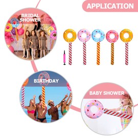 KOMBIUDA 5pcs Inflatable Donut Lollipop for Birthday Parties Candy Themed Decorations Fun Pool Party Cheerleading Props