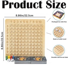 Multiplication Tables for Kids, Wooden Math Multiplication Board Board, Hundred Boards, Times Table Chart, Multiplication Education for Kids, Suitable as a Gifts for Boys and Girls