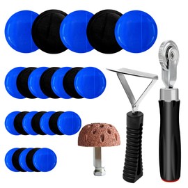 FHTDW 34Pcs Tire Patch Kit Tire Repair Tools, Tire Patch Roller Kit Tungsten Steel Buffing Wheel with Inner Liner Scraper Tire Patches for Car Motorcycle Bike Grinding (42 mm)