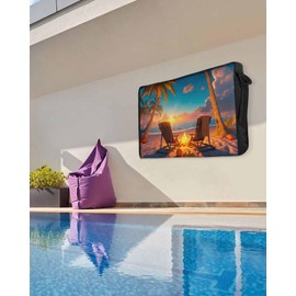 Outdoor TV Cover Fall Sunset Rocking Chair Vacation Beach Waterproof Weatherproof TV Covers for 30 to 32 Inch Outside Flat Screen TV Protector Shield 30"W x 19"H x 4.5"D