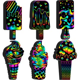 RoundFunny 60 Pieces Ice Cream Scratch Cards Rainbow Summer DIY Scratch Card Art Ice Cream Ornament Scratch Crafts Card for Kids Birthday Party Classroom DIY Activities