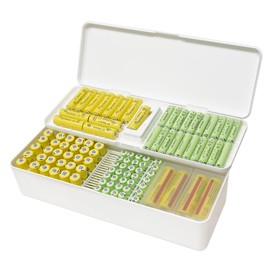 AA and AAA Battery Organizer Storage Box Battery Storage Case Battery Holder Safe Storage Holds 115+ Batteries with AA AAA Battery Tester(Not Includes Batteries) White