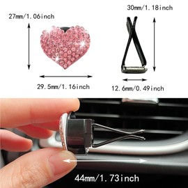 Couslcd 2Pcs Car Bling Air Vent Clips, Bling Crystal Heart Charms Car Air Conditioner Outlet Clip, Sparkly Rhinestone Car Interior Decoration for Women Girls, Universal Car Accessories (Pink, 2PCS)