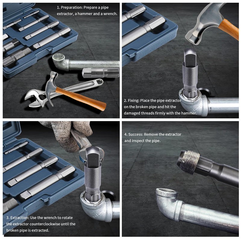 TVWVT 3/4 inch Pipe Extractor, Tough Steel Extractors for Broken