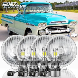 QULOOX for Chevy 3100 Truck 1958 1959 4pcs 5.75" Round LED Headlights High Low Beam