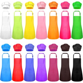 28 Pcs Kids Apron Bulk Chef Hat Set, Adjustable Children's Bib Apron Boys Girls Aprons with 2 Pockets Chef Costume (Multicolor)