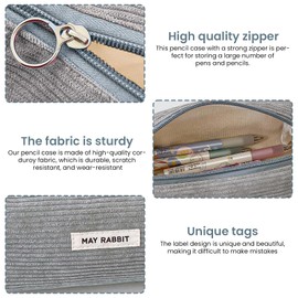 maxtachi Aesthetic Corduroy Pencil Case Large Capacity Fashion Pencil Case Girls with Practical Zip Pencil Case Teenager for School Office Grey, gray, Minimalist style