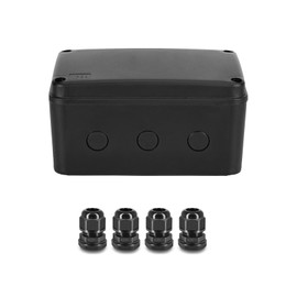 Weatherproof Junction Box,Nineleaf IP66 Waterproof Electrical Project Boxes PVC/ABS Plastic Enclosure Box CCTV Watertight 4.9 x 3.3 x 2.3 inch,Black,with 4PK 20mm Cable Gland