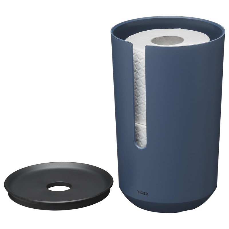 Tiger Tess, Spare toilet roll holder with lid freestanding, Blue/Black,