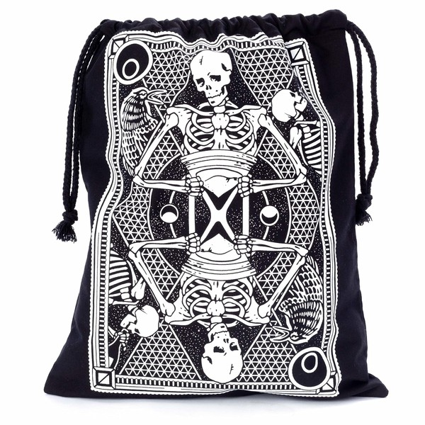 Halloween Trick or Treat Candy Bag | Washable Canvas Tote Bag | Drawstring Bag for Halloween Candy | Skeleton | Black and White 17"H 14"W