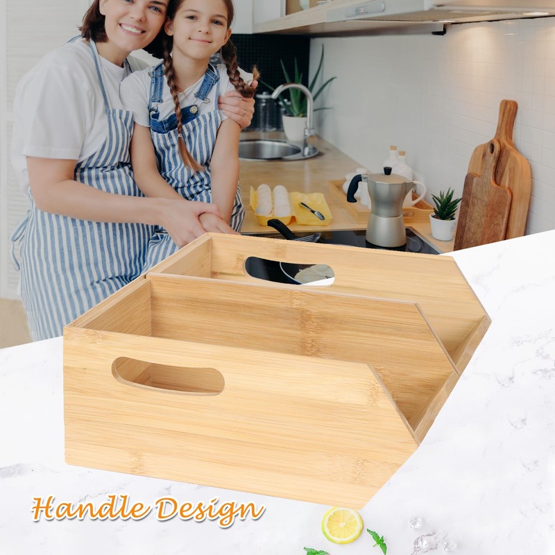 LByng Bamboo Stackable Pantry Storage Bins,Wooden Stackable Baskets,Potato and Onion