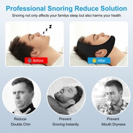 Anti Snoring Devices - Chin Strap for Sleeping - Simple and Effective Stop Anti Snore Chin Strap - Adjustable Airflow Jaw Strap - Snoring Solution for Women and Men - Black