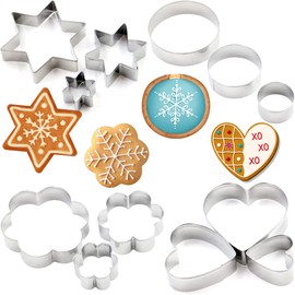 TRIXES 12-teiliges Weihnachtsgebäckausstecher-Set aus Edelstahl - Sterne, Kreis, Herz und Blume - Keks-Ausstecher-Set - Perfekte Accessoires zum Weihnachtsbacken, i - Ideal als Geschenk