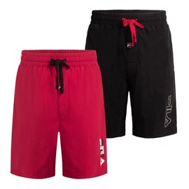 Fila Men's 100% Brushed Jersey Pajama Night Sleep Short, Various Pack Size Options (Single Pack or 2 Pack), 2-pack - Red and Black, Small