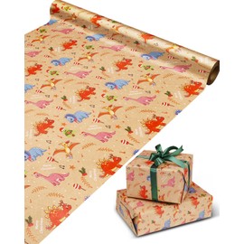 RayofSun christmas wrapping paper Dinosaurs gift wrapping paper rolls,kraft gift wrapping paper for people Make the gift more exquisite for celebrating Christmas (1PC:17 in x 32ft)