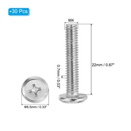 PATIKIL Round Head Phillips Screws, 30 Pack M4-0.7 x 22mm 304 Stainless Steel 18-8 Full Thread, Machine Screw Furniture Screw Connector Bolts