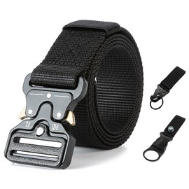 Techson Men Tactical Belt, 1.5” Nylon Military Style Adjustable Belt with Quick Release Metal Buckle, Outdoor Heavy Duty Utility Work Belt for Hiking, Hunting, Training (Black, 49 inches/125cm)