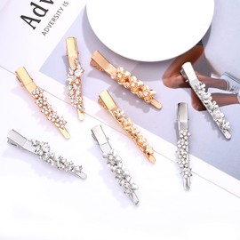 Rhinestone Alligator Hair Clips Duckbill Hairpins Flower Hair Barrettes for Women Hair Styling Tools Hair Accessories 4PCS (Silver)