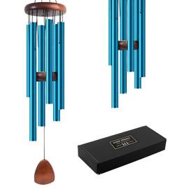 YouNuo Wind Chimes for Outdoor - 37 Inches Large Aluminum Memorial Wind Chime with 6 Tubes, Soothing Deep Tones for Garden, Patio, Balcony, Yard Decor - Mom Birthday Gift, Blue