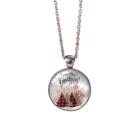 IS4U Christmas Necklace Vintage Glass Christmas Tree Santa Elk Crutch Pendant Necklace Crystal Embossed Christmas Necklace Sweater Chain Holiday Jewelry for Women (R)