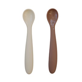 Cream and Dusty Rose Silicone Spoon Set by Mebie Baby, 2 Pack, Silicone Baby and Toddler Spoons for Snacks and Meal Time, Great Feeding Spoons for Babies, Neutral Color Baby Spoons