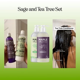 Sulfate Free Shampoo and Conditioner Set - Tea Tree Sage and Rosemary Shampoo and Conditioner for Dry Flaky Scalp Care - Deep Cleansing Color Safe Shampoo and Conditioner for Damaged Dry Hair Care