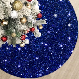 MODFUNS Sequin Christmas Tree Skirt Blue Glitter Tree Skirt 36 Inch Velvet Xmas Tree Skirts for Artificial Trees Sparkle Sequins Christmas Tree Mat Bling Tree Skirt for Indoor Xmas Party Ornament