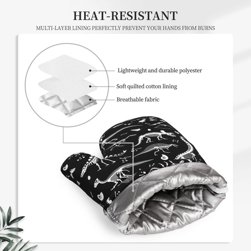 Oven Mitts and Potholders Black and White Dinosaur Skeleton Skulls