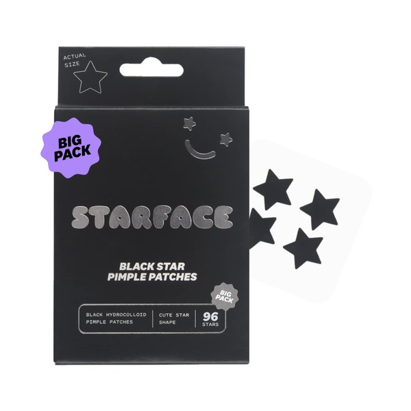 Starface Black Star Big Pack, Hydrocolloid Pimple Patches, Absorb Liquid and Reduce Inflammation, Cute Star Shape, Cruelty-Free Skin Care (96 Pieces)