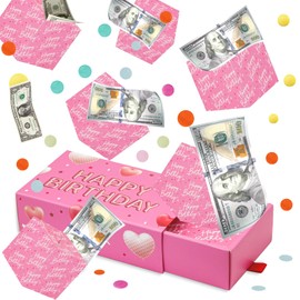 WenmthG Happy Birthday Surprise Gift Box Explosion for Money - Money Gift Box Explosion with Confetti - Pop Out Folding Bounce Explosion Gift Box - Cash Gift Idea for Women Men Kids (Pink)